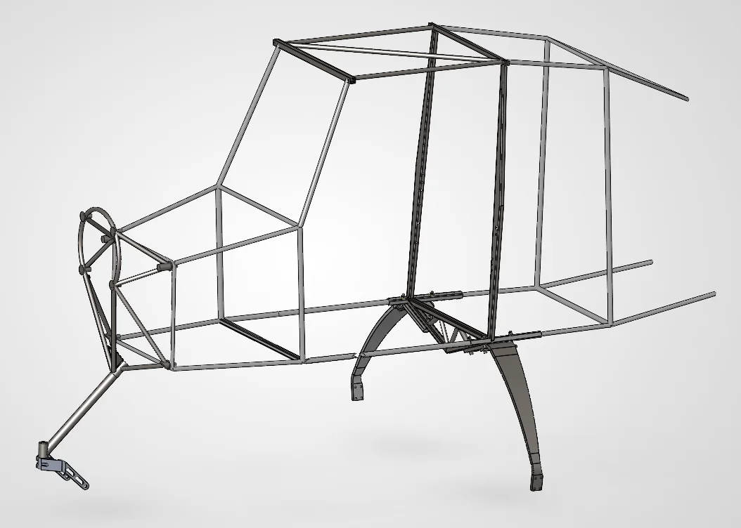 Abstracted airframe configuration illustrating nose-gear integration and landing-gear layout.